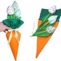 Geschenkbeutel Set *Karotte & Tulpen* Frühling Ostern Baumwolle mit Tunnelzug Bild 1