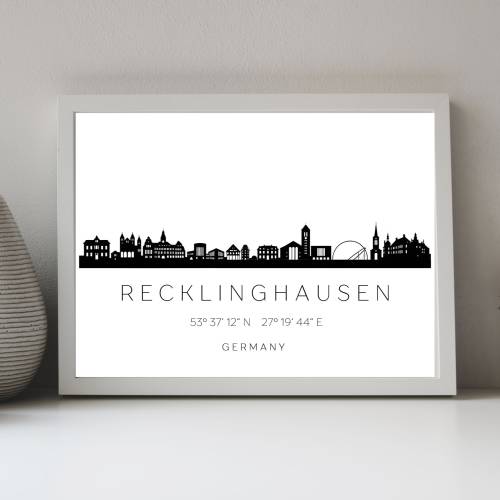 Poster RECKLINGHAUSEN SKYLINE mit Koordinaten | Heimat Stadt | Stadtposter | Personalisiert | Sehenswürdigkeiten Geschen