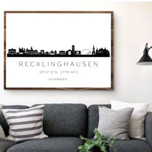 Poster RECKLINGHAUSEN SKYLINE mit Koordinaten | Heimat Stadt | Stadtposter | Personalisiert | Sehenswürdigkeiten Geschen Bild 4