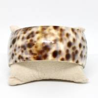 Vintage Armspange Porzellan weiß Leoparden Tiger Muster gebrannt Breit Armreifen Elegant Selten Bild 1