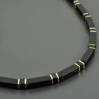 Edle Kette aus Onyx und vergoldetem 925er Silber - Rechtecke schwarz matt Onyxschmuck Collier Halskette Edelstein Bild 1