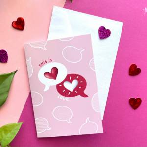 A6 Klappkarte zum Valentinstag / Muttertag, Grußkarte für Verliebte mit Herz-Motiven "This is love" inkl. weißem Bild 1