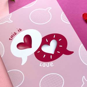 A6 Klappkarte zum Valentinstag / Muttertag, Grußkarte für Verliebte mit Herz-Motiven "This is love" inkl. weißem Bild 3