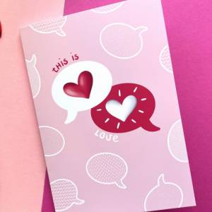 A6 Klappkarte zum Valentinstag / Muttertag, Grußkarte für Verliebte mit Herz-Motiven "This is love" inkl. weißem Bild 4