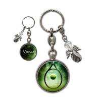 Metall Schlüsselanhänger mit Name und Tennis Motiv | abnehmbarer Schutzengel in 3 Farben zur Auswahl Bild 1
