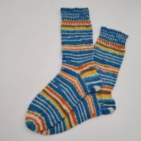 Gestrickte dickere Socken in türkisblau bunt,Gr. 38/39,Stricksocken,Kuschelsocken aus 6 fach Sockenwolle handgestrickt Bild 2