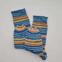 Gestrickte dickere Socken in türkisblau bunt,Gr. 38/39,Stricksocken,Kuschelsocken aus 6 fach Sockenwolle handgestrickt Bild 3