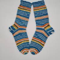 Gestrickte dickere Socken in türkisblau bunt,Gr. 38/39,Stricksocken,Kuschelsocken aus 6 fach Sockenwolle handgestrickt Bild 4