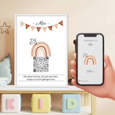 Geldgeschenk Geburt, Taufe, Kommunion, Konfirmation | Digitales QrCode Sparbuch | Motiv Friedenstaube