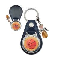 Metall Kunstleder Schlüsselanhänger mit Name und Basketball Motiv | abnehmbarer Schutzengel in 3 Farben zur Auswahl Bild 1