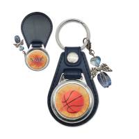 Metall Kunstleder Schlüsselanhänger mit Name und Basketball Motiv | abnehmbarer Schutzengel in 3 Farben zur Auswahl Bild 4