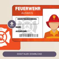 Personalisierte Mitgebsel Ausweise für Feuerwehrmänner | Mitgebsel Kindergeburtstag Feuerwehr | Gastgeschenk AUSWEIS | D Bild 1