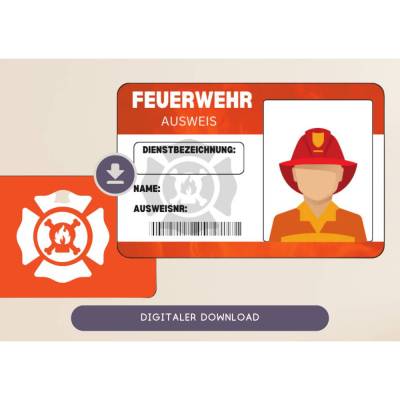 Personalisierte Mitgebsel Ausweise für Feuerwehrmänner | Mitgebsel Kindergeburtstag Feuerwehr | Gastgeschenk AUSWEIS | D
