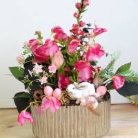 Frühlingsdeko Tischgesteck rosa silberfarbig edel Hase Bild 5
