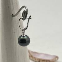 Geschenk Tahiti-Perlen-Ohrringe schwarz, fast rund 10 x10,5 mm 925 Silberhaken Geburtstag Muttertag Bild 3