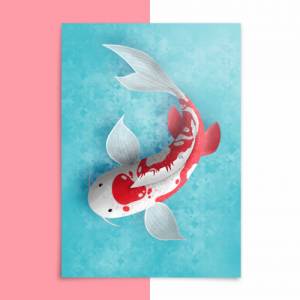 Art Print DIN A5 Koi Illustration rot, Japanischer Koi Kunstdruck, Digitaldruck farbig Koifisch Bild 2