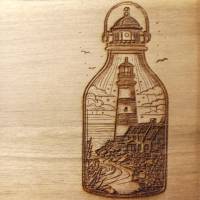 Leuchtturm Frühstücksbrett Flaschenpost , maritimes Schneidebrett aus Akazienholz Bild 1