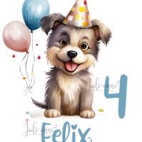 Bügelbild GEBURTSTAG Hund mit Luftballon *personalisiert Zahl & Name Bild 1