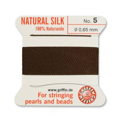 GRIFFIN Perlseide Braun, N°5 0,65mm 100% Naturseide mit Edelstahlnadel