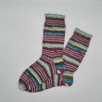 Gestrickte dickere Socken in rotbraun bunt,Gr. 38/39,Stricksocken,Kuschelsocken aus 6 fach Sockenwolle handgestrickt Bild 1