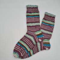 Gestrickte dickere Socken in rotbraun bunt,Gr. 38/39,Stricksocken,Kuschelsocken aus 6 fach Sockenwolle handgestrickt Bild 2