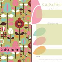 10 Postkarten 'Gutschein' für Händler*innen, 70er Garten, mit stilisierten Frühlingsblumen Bild 1