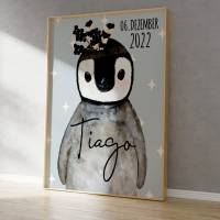 Pinguin Mädchen Kinderbild mit Name, Kinderzimmer Bild,  Poster Deko, Geschenk zur Geburt Bild 2