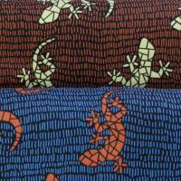 ♕ French Terry Lizzard mit Geckos Braun Blau Bonita Käselotti Modal 50 x 150 cm ♕ Bild 1