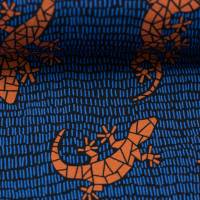 ♕ French Terry Lizzard mit Geckos Braun Blau Bonita Käselotti Modal 50 x 150 cm ♕ Bild 9