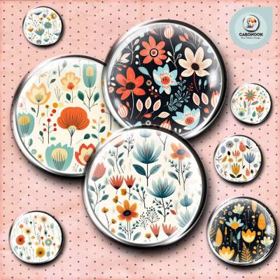 Runde Cabochon Vorlagen - Blumen Muster - 10 mm, 12 mm, 14 mm und 25 mm