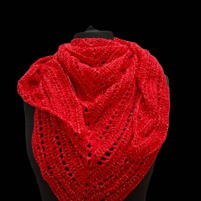 Halstuch "Rot-Gold", handgehäkelt, 3D Muster