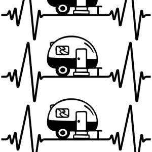 Bügelbild Camping | Herzschlag EKG | Bügelbild Wohnwagen | DTF Druck | Campingliebe | Kopfkissen | Einkauftasche | T Shi Bild 1
