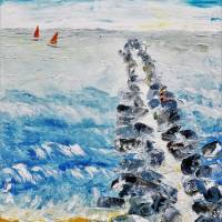 Wellenbrecher - Am Meer - Originalgemälde in Öl auf Leinwand Keilrahmen, 50 x 60 cm Bild 1