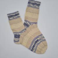 Gestrickte Socken in Beige Blau, Gr. 38/39, handgestrickt, la piccola Antonella Bild 1