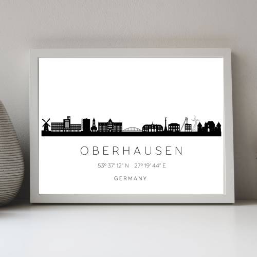 Poster OBERHAUSEN SKYLINE mit Koordinaten | Heimat Stadt | Stadtposter | Personalisiert | Sehenswürdigkeiten Geschenk Ku