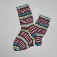 Gestrickte dickere Socken in rotbraun bunt,Gr. 36/37,Stricksocken,Kuschelsocken aus 6 fach Sockenwolle handgestrickt Bild 1