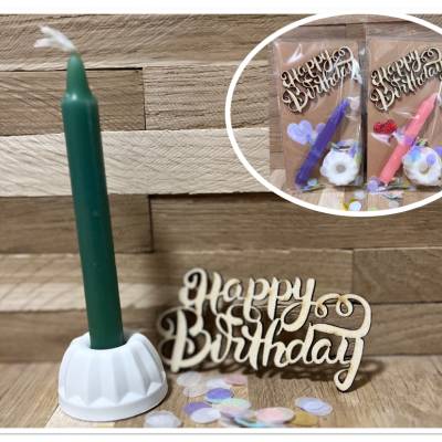 Geburtstag to go / Kleine Geschenktüten mit Gugelhupf Kerzenhalter, Kerze, Konfetti und Mini Holzschild