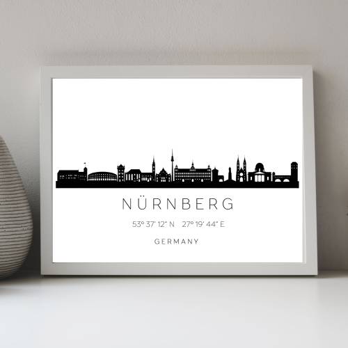 Poster NÜRNBERG SKYLINE mit Koordinaten | Heimat Stadt | Stadtposter | Personalisiert | Sehenswürdigkeiten Geschenk Kuns