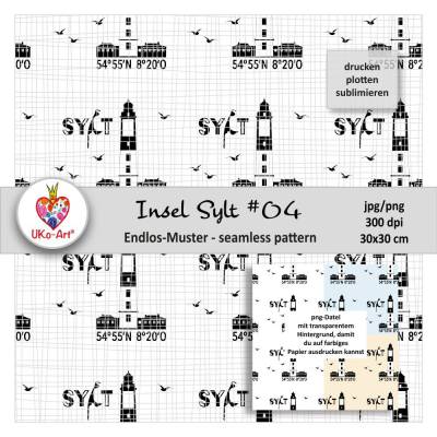 Endlosmuster Insel Sylt Leuchtturm #04 für Digipapier Nahtlosmuster Scrapbook Stoffdesign, drucken plotten sublimieren