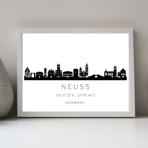 Poster NEUSS SKYLINE mit Koordinaten | Heimat Stadt | Stadtposter | Personalisiert | Sehenswürdigkeiten Geschenk Kunstdr