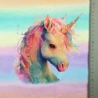 ♕Jersey Panel mit Einhorn pastellfarben Farbverlauf Regenbogen  75 x 150 cm  ♕ Bild 2