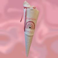 Schultüte Zuckertüte aus Stoff genäht mit Regenbogen Boho personalisiert mit Name Bild 1