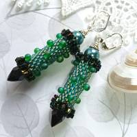 Ohrringe petrol schwarzi Glasperlen an Silber handgemacht bistro green Bild 1