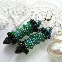 Ohrringe petrol schwarzi Glasperlen an Silber handgemacht bistro green Bild 3