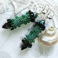 Ohrringe petrol schwarzi Glasperlen an Silber handgemacht bistro green Bild 4