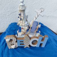 Maritime Tischdeko auf Holzpfosten BEACH Deko handgefertigt Bild 3
