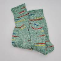 Gestrickte dickere Socken in hellgrün bunt,Gr. 42/43,Stricksocken,Kuschelsocken aus 6 fach Sockenwolle handgestrickt Bild 2