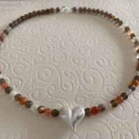 Mondsteinkette bunt mit silbernem Herz, 43 cm lang, Edelsteine orange, braun, creme, Geschenk Mann Frau, Handarbeit Bild 5