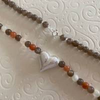 Mondsteinkette bunt mit silbernem Herz, 43 cm lang, Edelsteine orange, braun, creme, Geschenk Mann Frau, Handarbeit Bild 8
