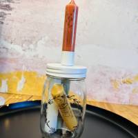 Dekoglas mit Kerzenhalter und 4 farbigen Kerzen Bild 4